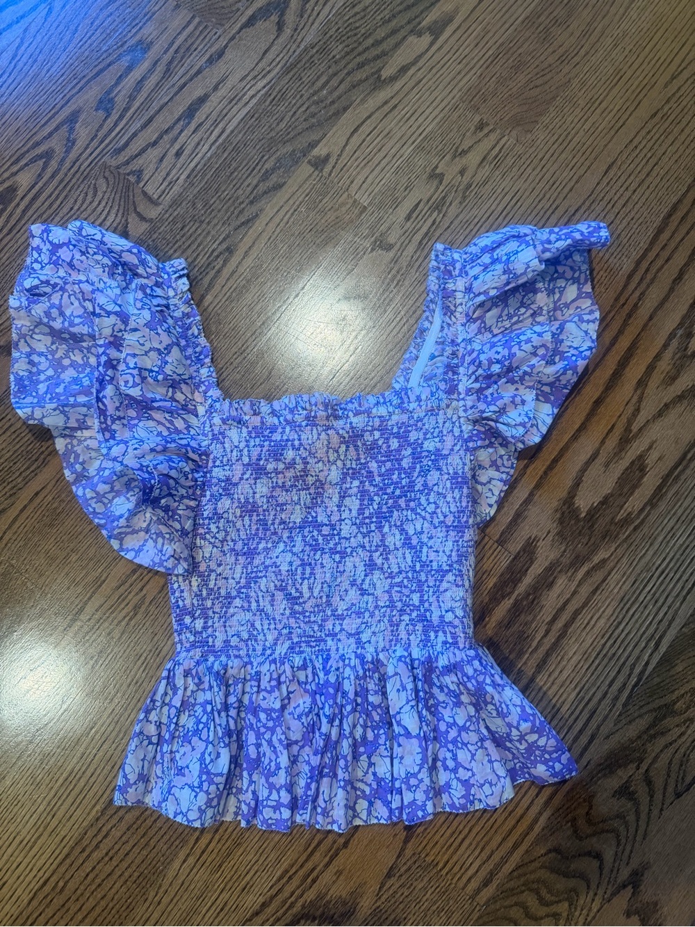 Lavender Floral Smocked Flutter Sleeve Top